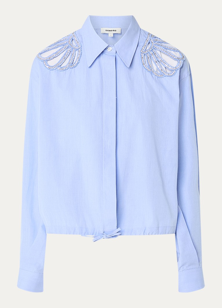 Sandro Dames Blouse met strass in de kleur Blauwgrijs