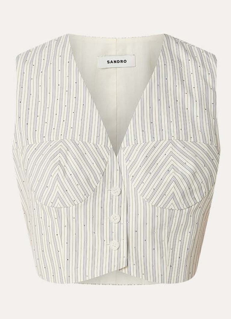 Sandro Dames Cropped gilet met streepprint en strass in de kleur Lichtgeel