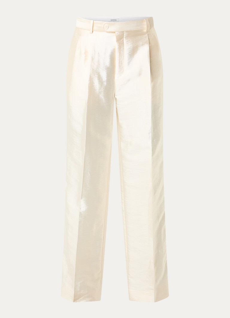 Sandro Dames High waist wide fit pantalon met glanzende finish in de kleur Ivoor