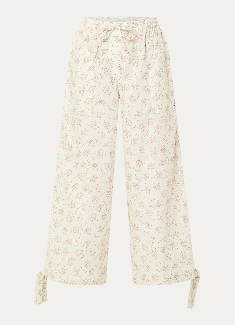 Sandro Dames Mid waist wide fit broek met bloemenprint in de kleur Lindegroen