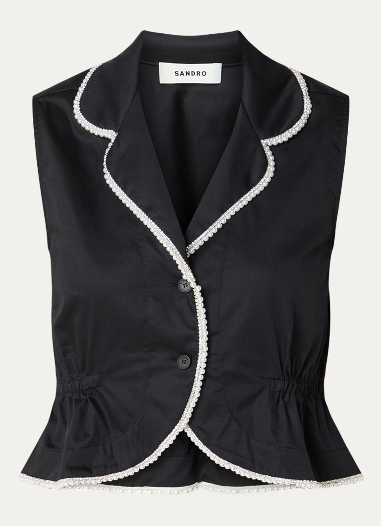 Sandro Dames Mouwloze top met imitatieparels en strass in de kleur Zwart