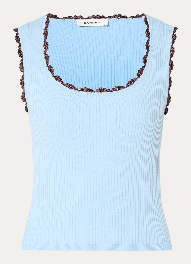Sandro Dames Tanktop met borduring en ribstructuur in de kleur Lichtblauw