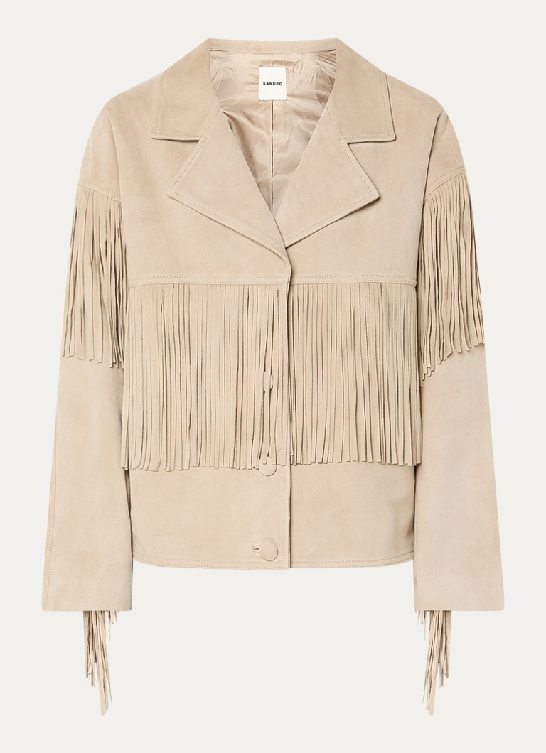 Sandro Dames Jack van geitensuède met franjes in de kleur Beige