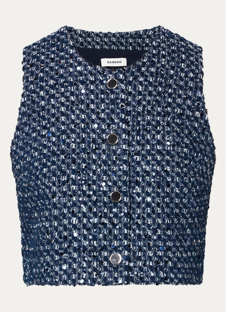 Sandro Dames Fijngebreid gilet met pailletten in de kleur Royalblauw