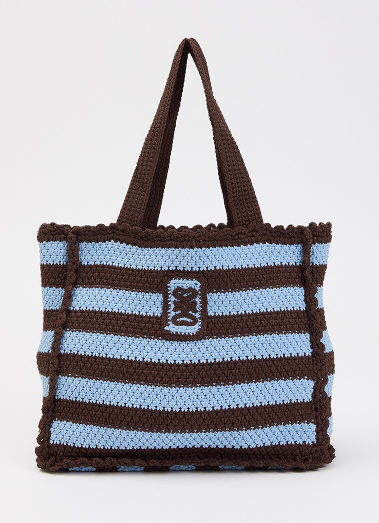 Sandro Dames Handtas van crochet met streepprint en logo in de kleur Lichtblauw