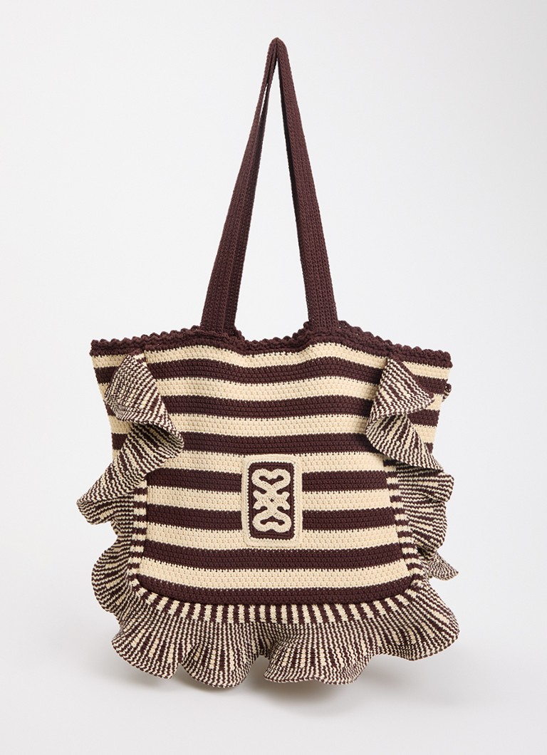 Sandro Dames Shopper met streepprint in de kleur Bruin