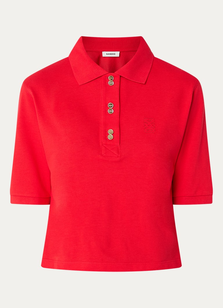 Sandro Dames Polo van piquékatoen met logoborduring in de kleur Steenrood