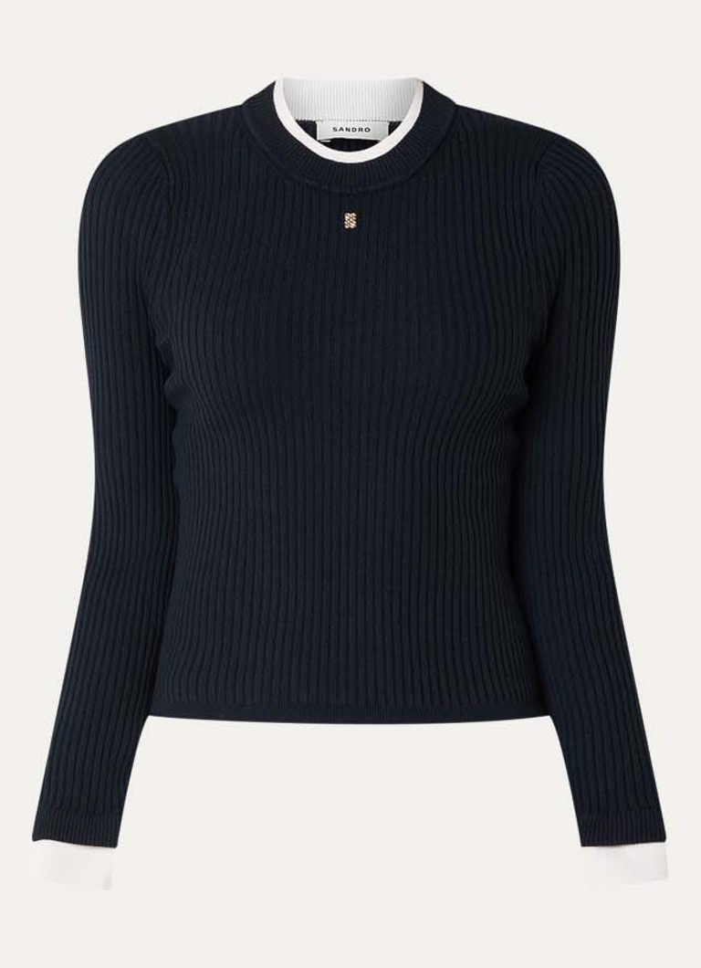 Sandro Dames Grofgebreide pullover met logo in de kleur Donkerblauw