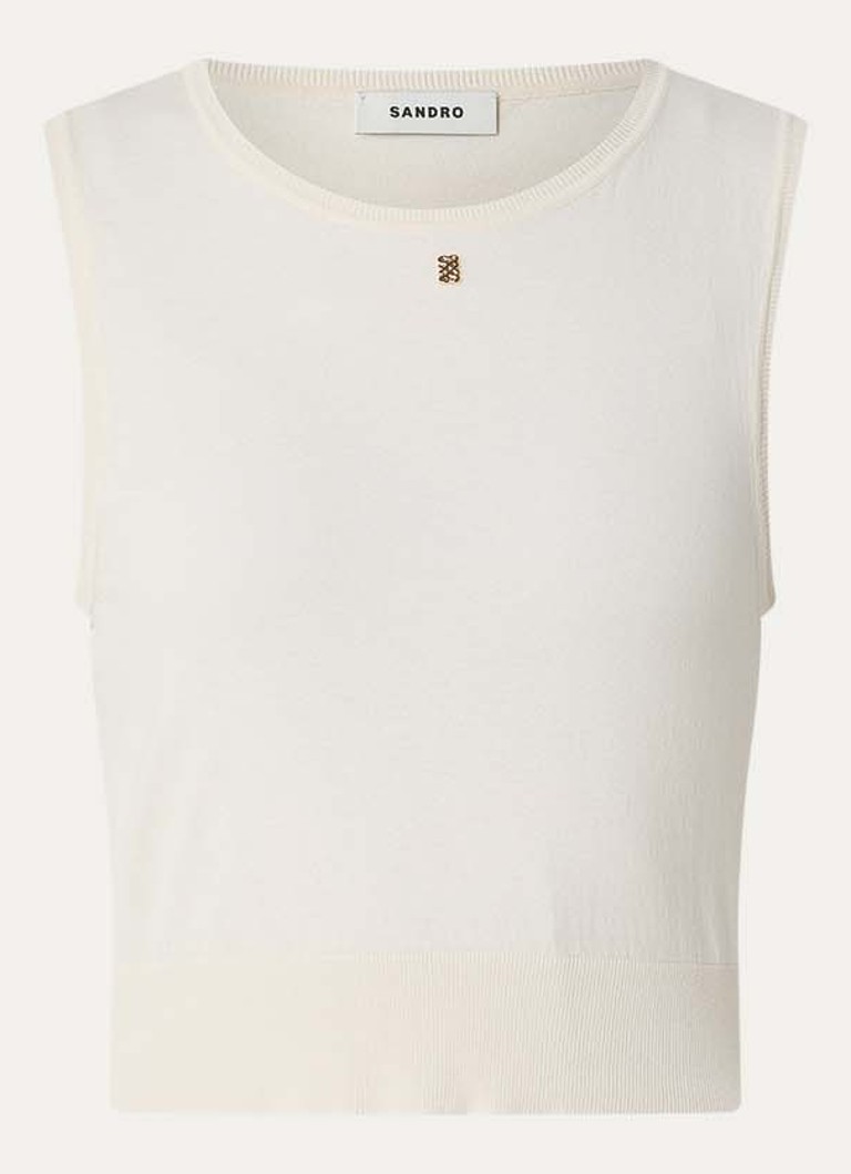 Sandro Dames Fijngebreide crop top met logo in de kleur Beige