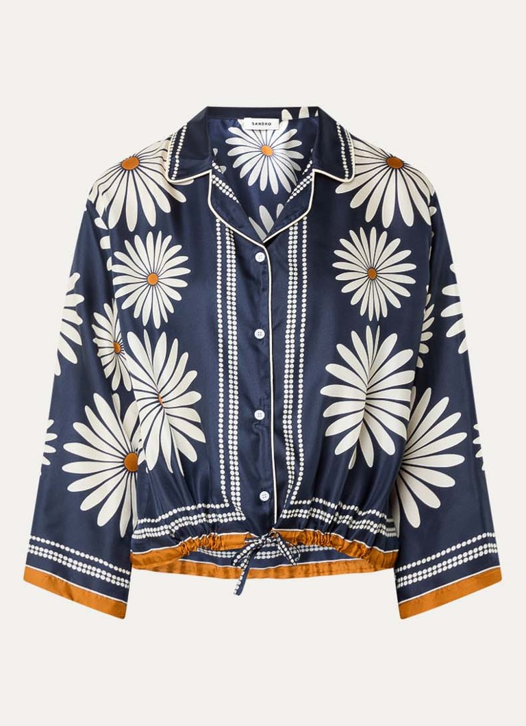 Sandro Dames Blouse van zijde met bloemenprint in de kleur Donkerblauw