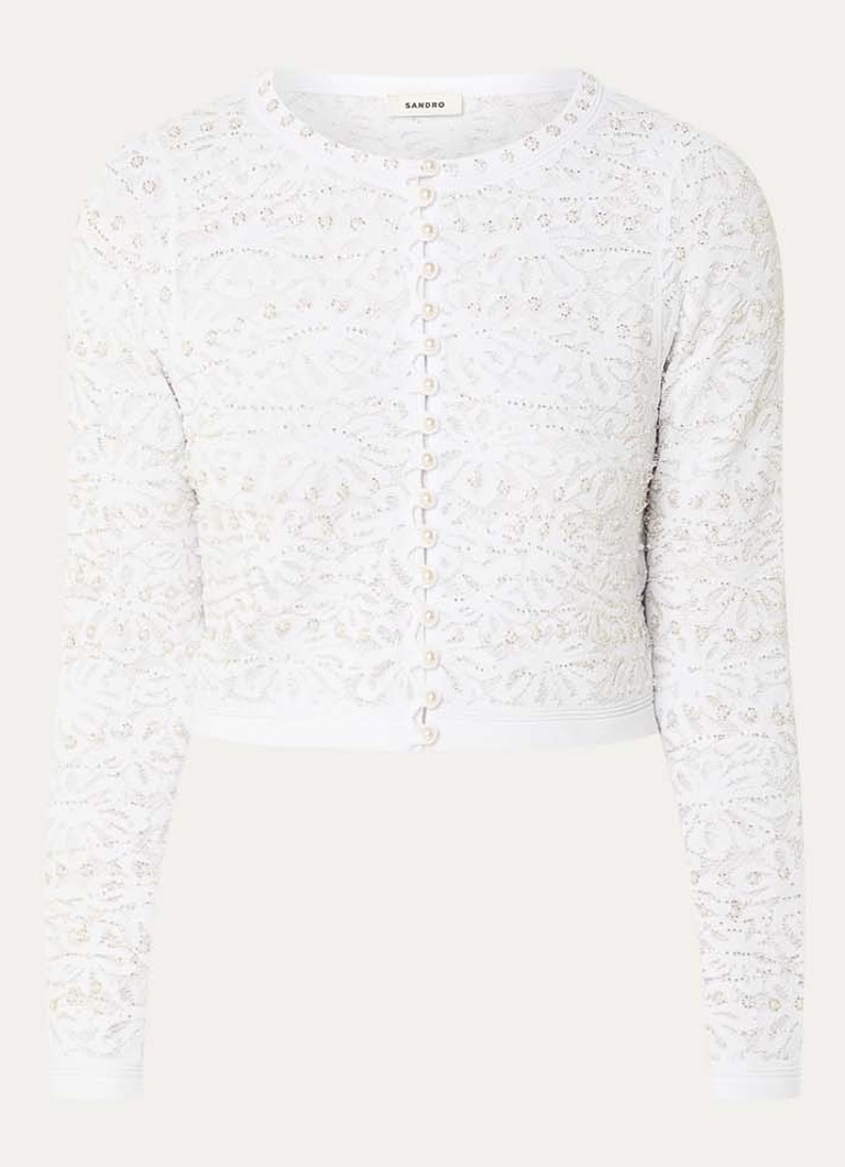 Sandro Dames Bolero van kant met imitatieparels en kralendecoratie in de kleur Wit