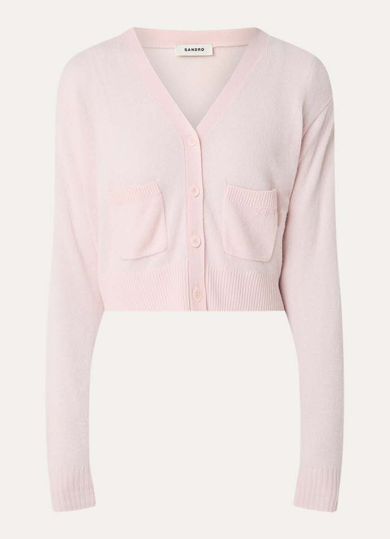 Sandro Dames Fijngebreid cropped vest in kasjmierblend met opgestikte zakken in de kleur Lichtroze