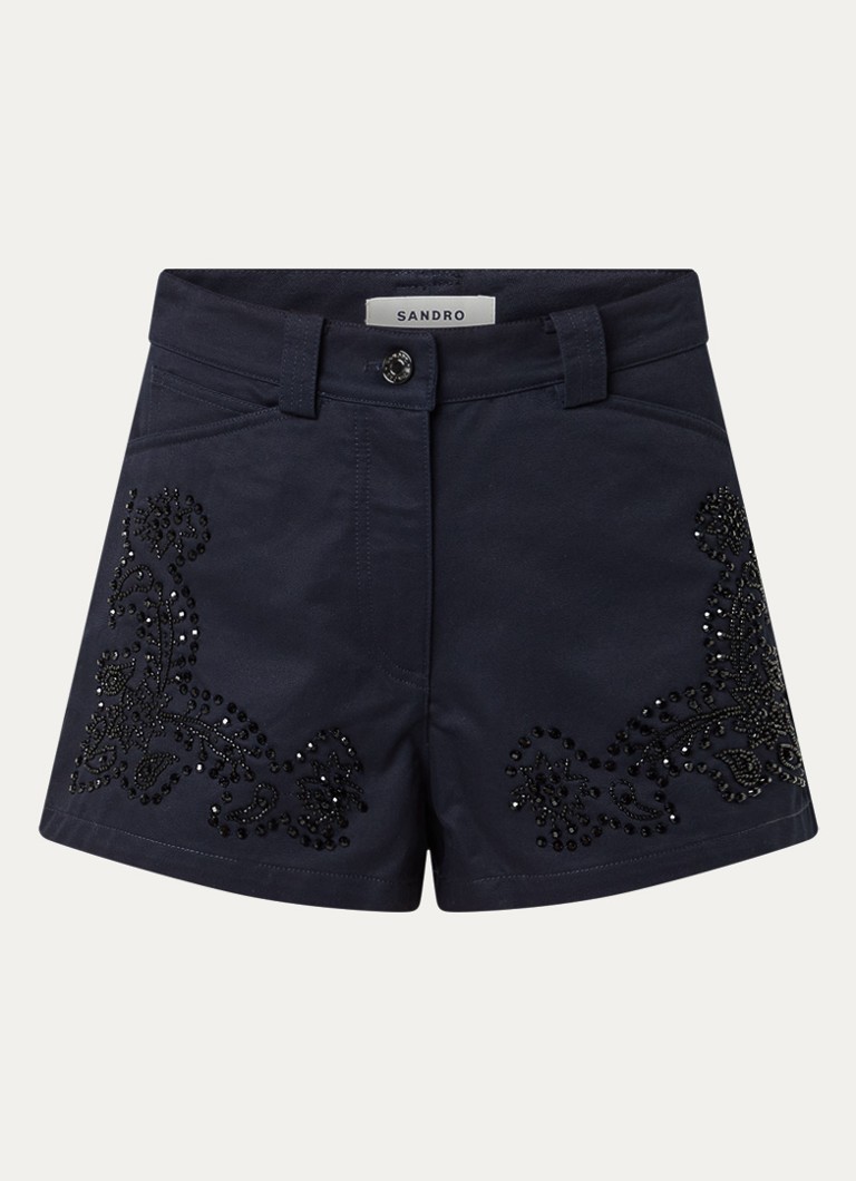 Sandro Dames High waist straight fit korte broek met strass in de kleur Donkerblauw