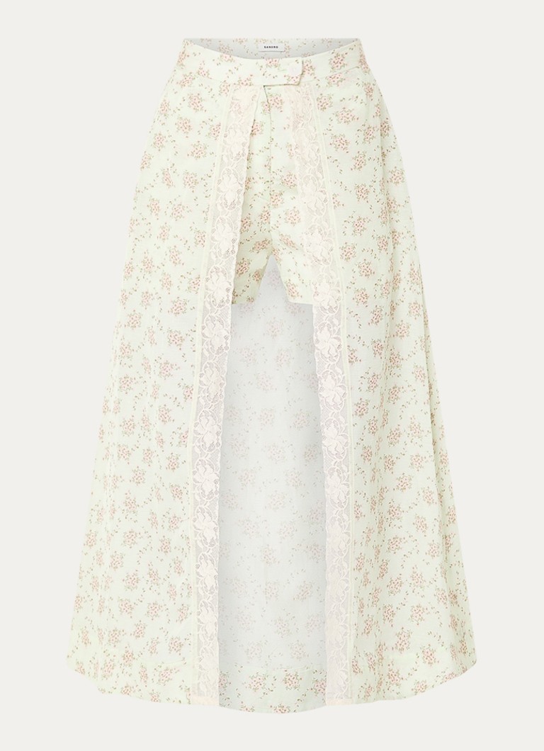 Sandro Dames Mini broekrok in linnenblend met bloemenprint in de kleur Lichtgroen