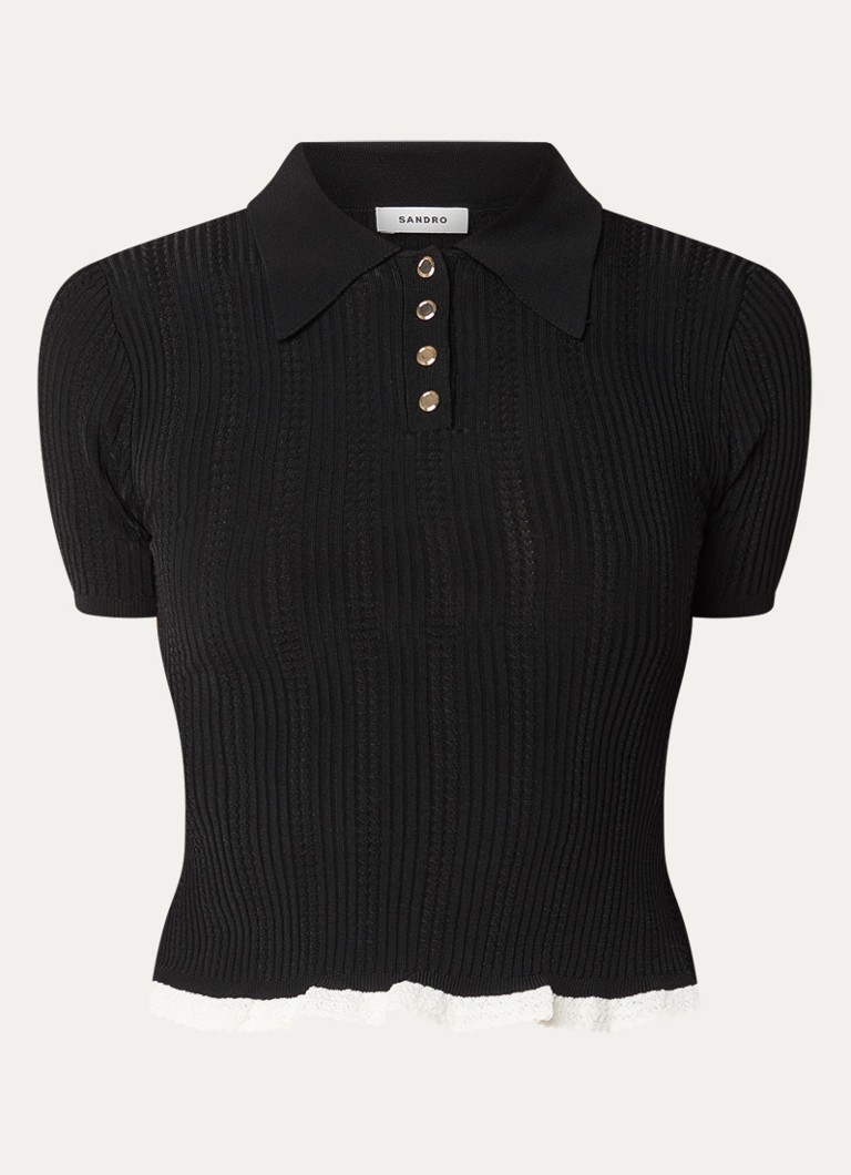 Sandro Dames Top met ribstructuur in de kleur Zwart