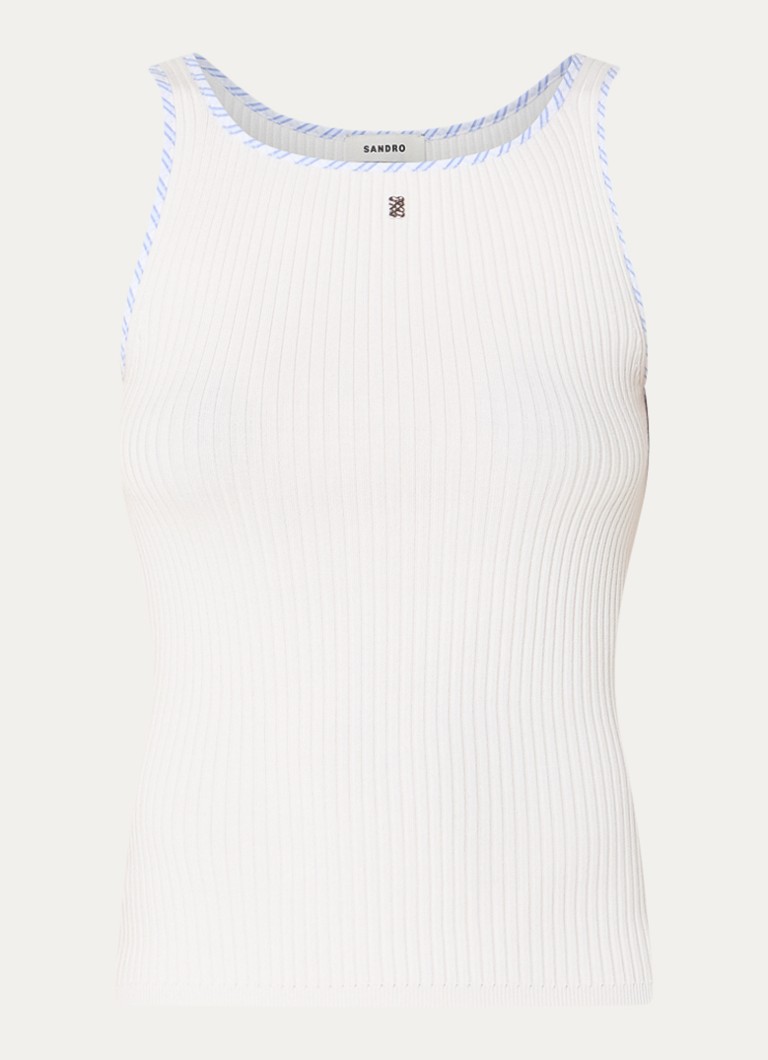 Sandro Dames Tanktop met ribstructuur in zijdeblend in de kleur Gebroken wit