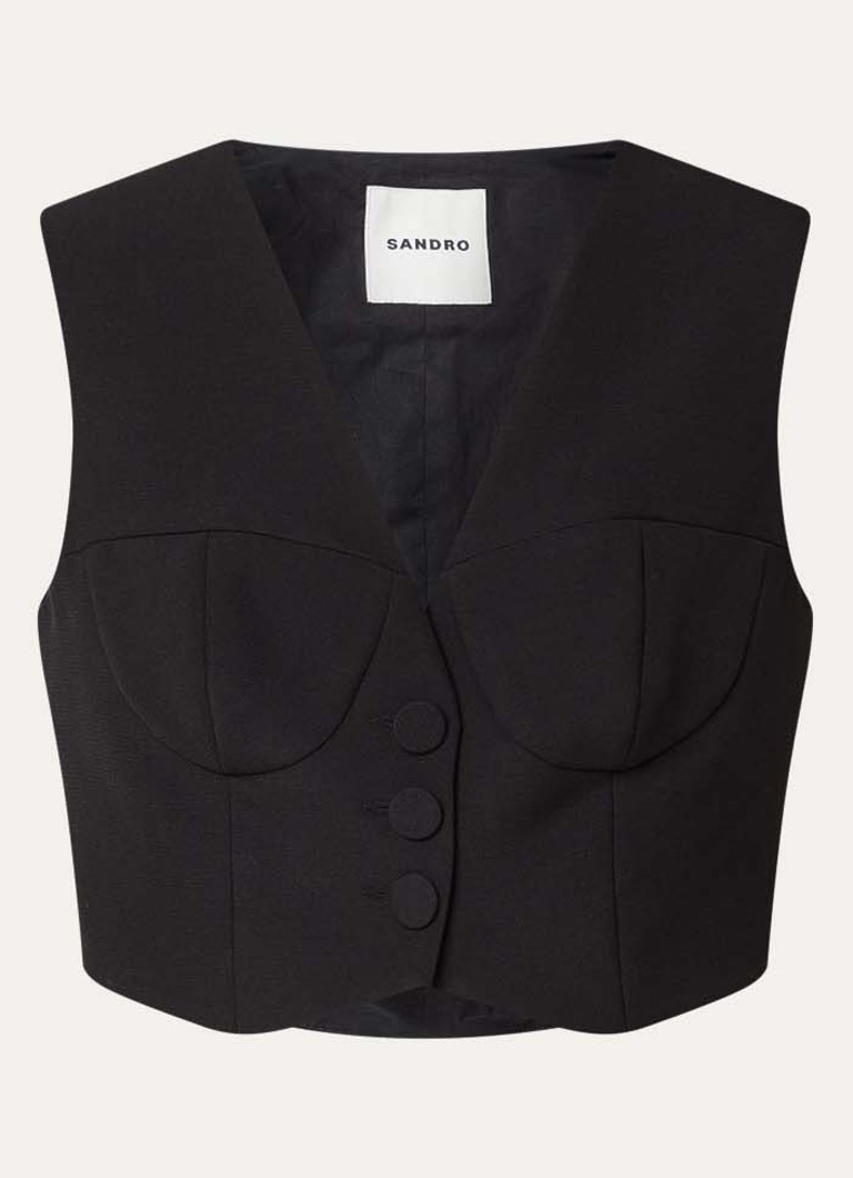 Sandro Dames Cropped gilet in wolblend met V-hals in de kleur Zwart
