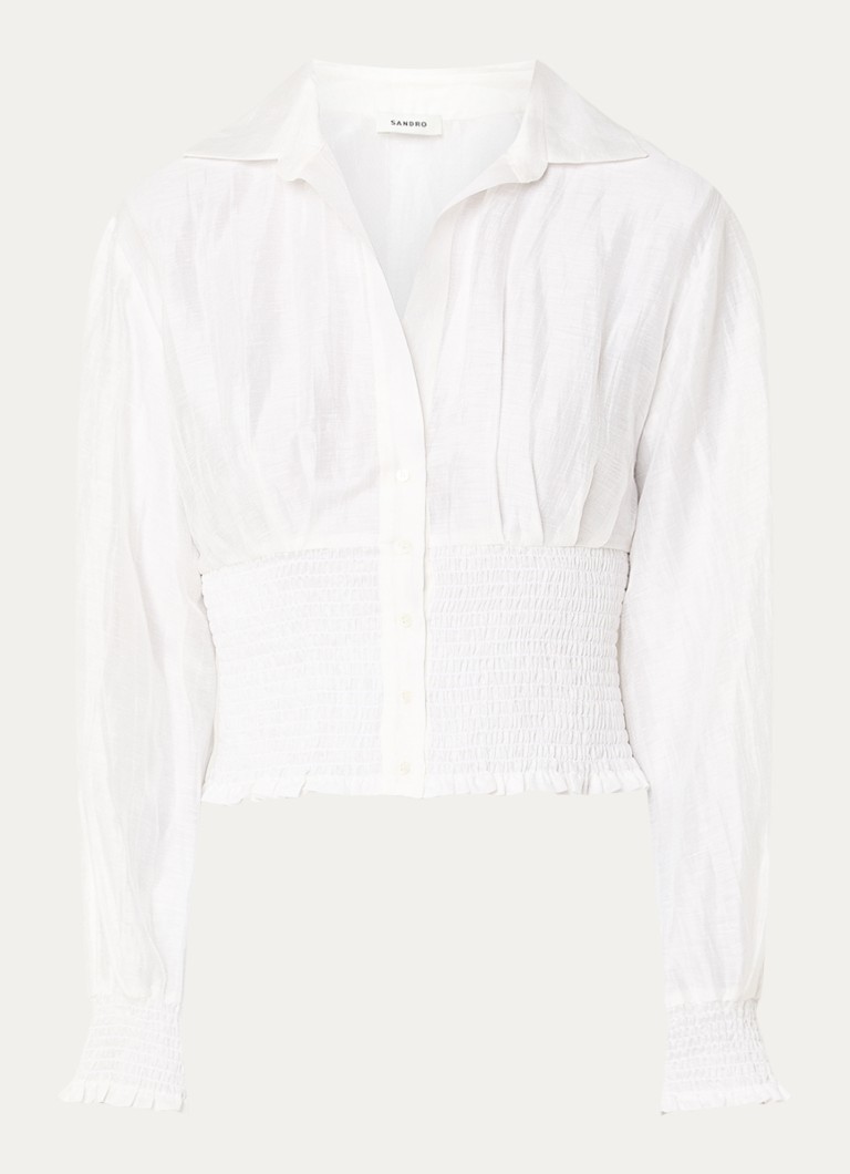 Sandro Dames Cropped semi-transparante blouse met ballonmouw in de kleur Wit