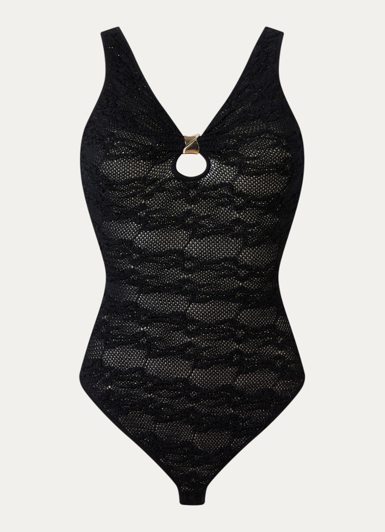 Sandro Dames Body met opengewerkt dessin in de kleur Zwart