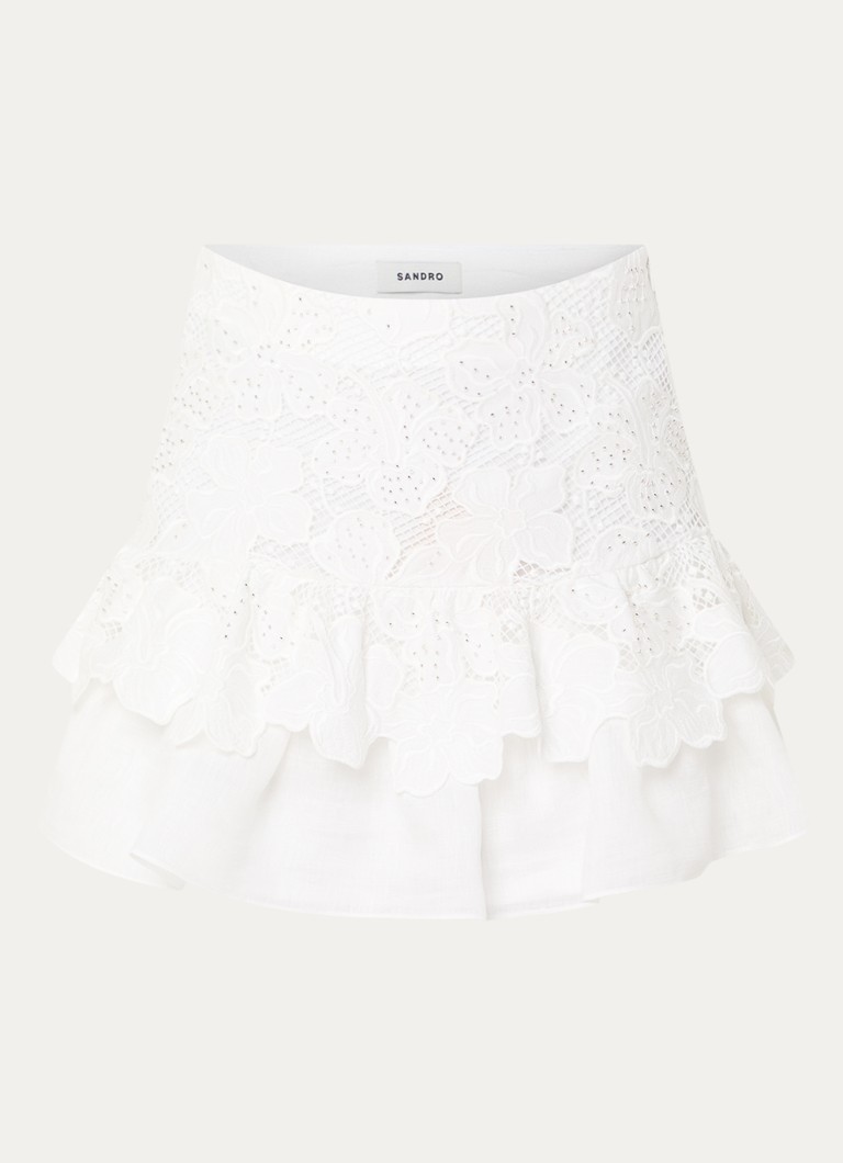 Sandro Dames Mid waist mini rok met broderie in de kleur Wit