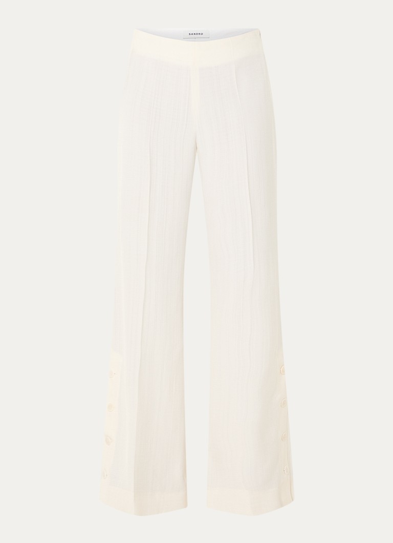 Sandro Dames High waist straight fit pantalon met knoop detail in de kleur Ivoor