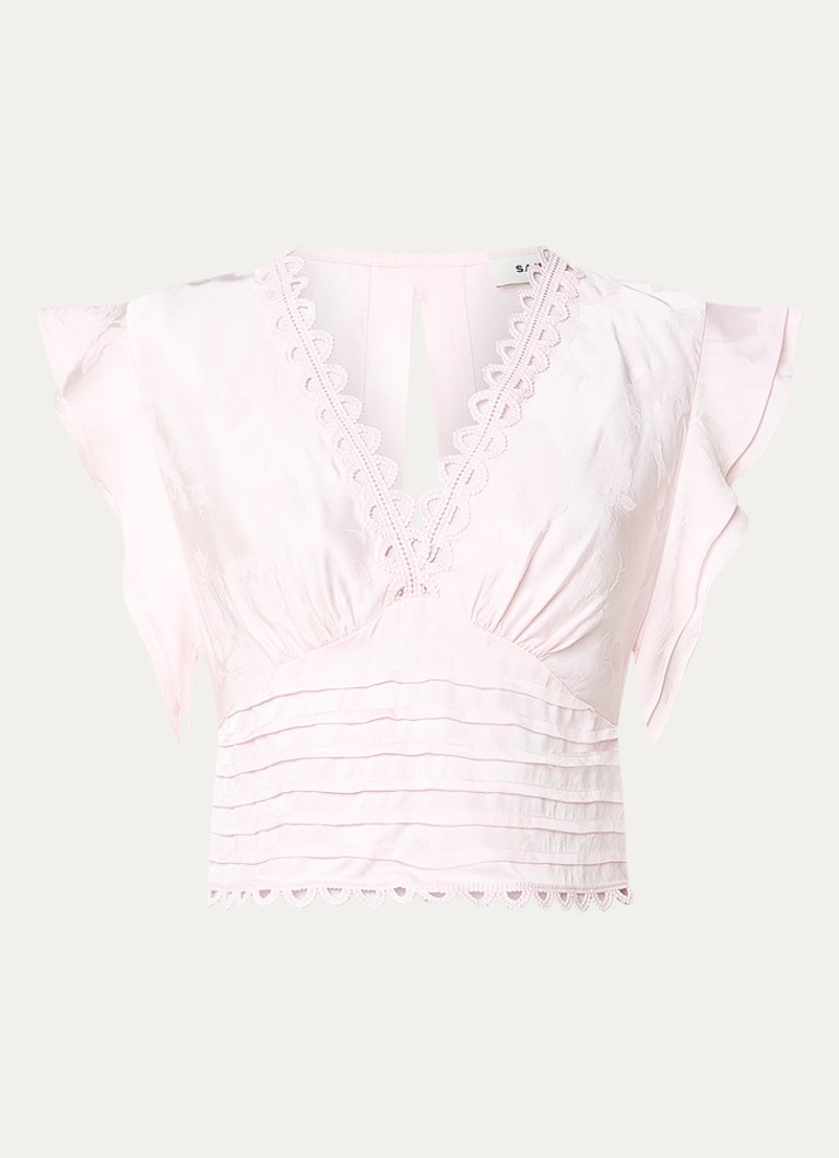 Sandro Dames Wikkeltop met broderie en rugdecolleté in de kleur Lichtroze