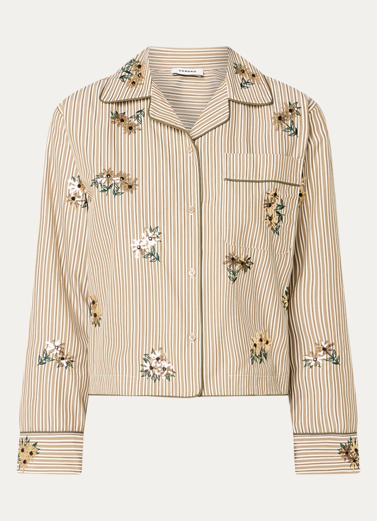 Sandro Dames Blouse met streepprint en pailletten in de kleur Camel