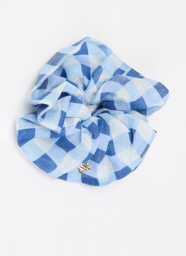 Sandro Dames Scrunchie in linnenblend met ruitdessin in de kleur Lichtblauw