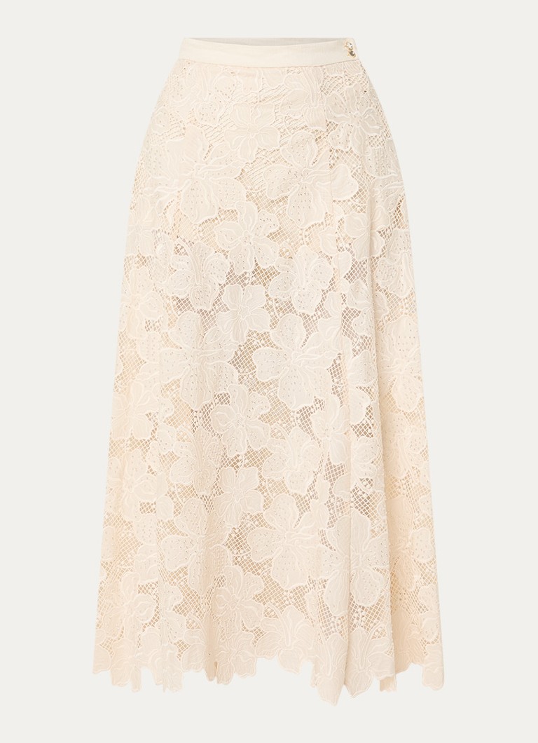 Sandro Dames Semi-transparante midi rok van kant met kralendecoratie in de kleur Beige