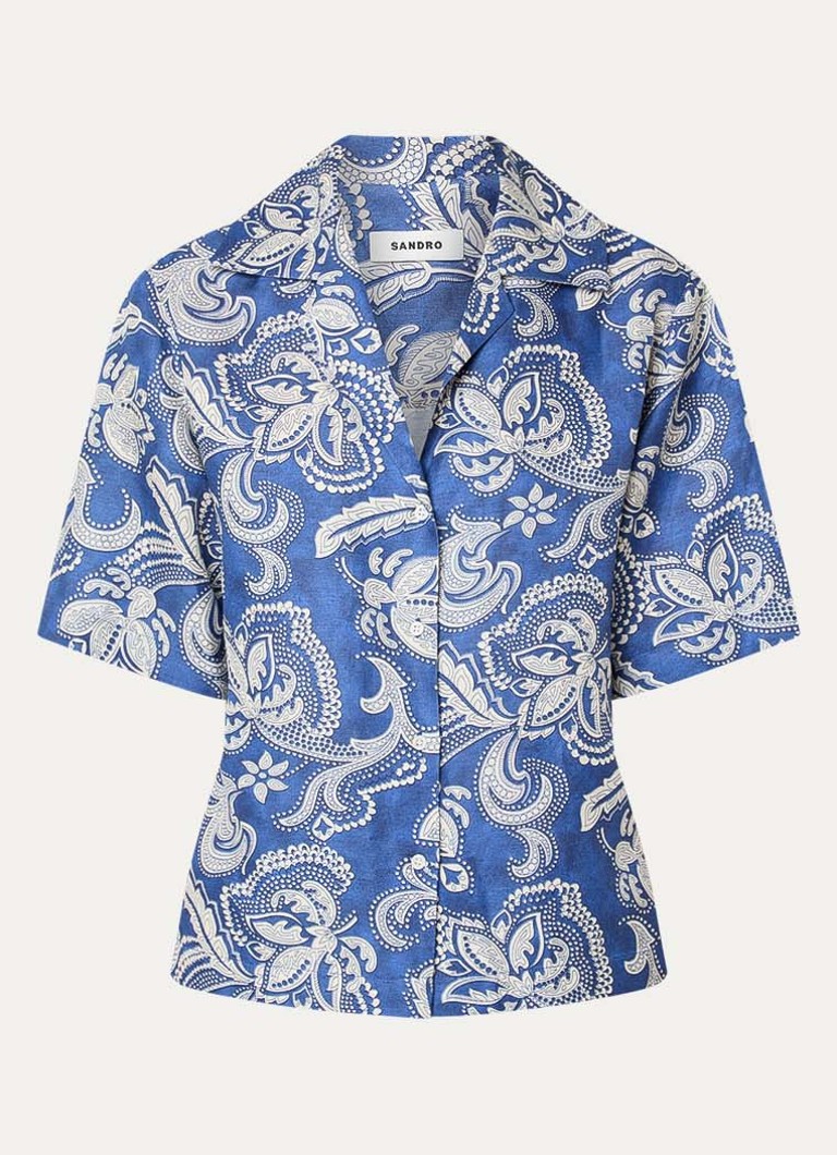 Sandro Dames Blouse in linnenblend met paisley dessin in de kleur Indigo