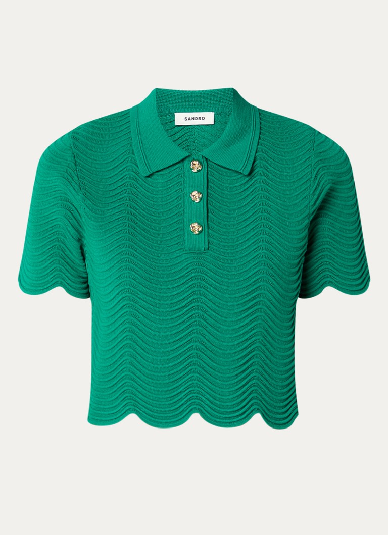 Sandro Dames Fijngebreide crop top met structuur in de kleur Donkergroen