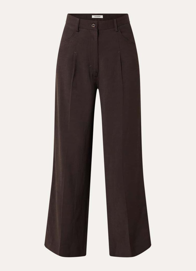 Sandro Dames High waist wide fit pantalon in linnenblend in de kleur Donkerbruin