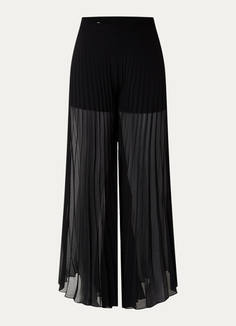 Sandro Dames High waist wide fit palazzobroek met plissé in de kleur Zwart