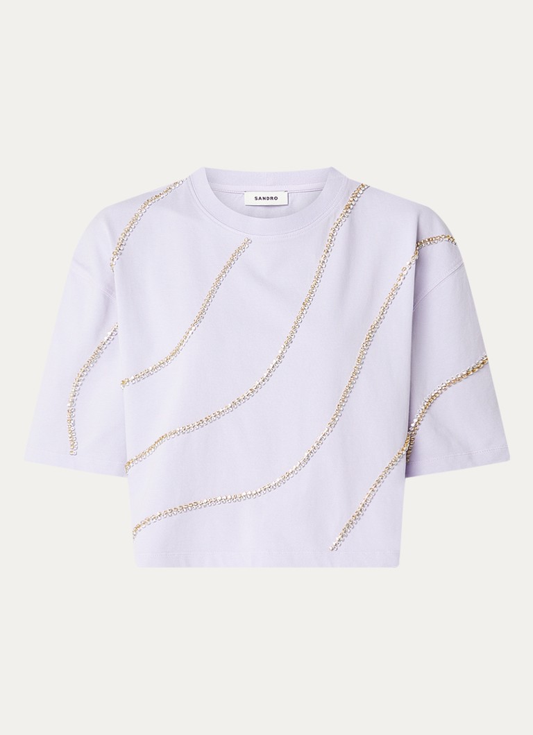 Sandro Dames Cropped T-shirt met strass in de kleur Lila