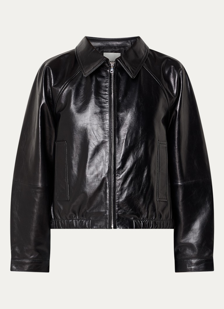 Sandro Dames Cropped jack van lamsleer met steekzakken in de kleur Zwart