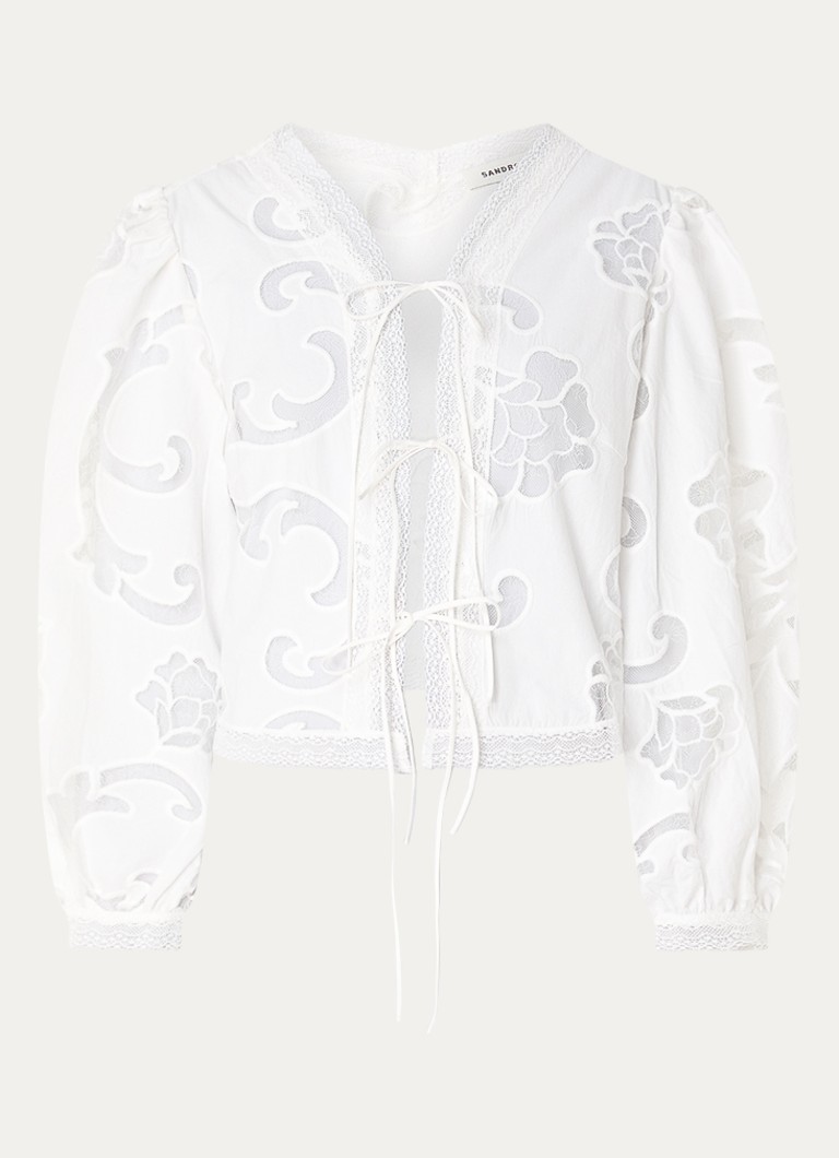 Sandro Dames Semi-transparante top met broderie in de kleur Wit