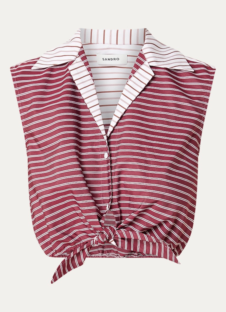Sandro Dames Cropped blouse met streepprint en strikceintuur in de kleur Rood
