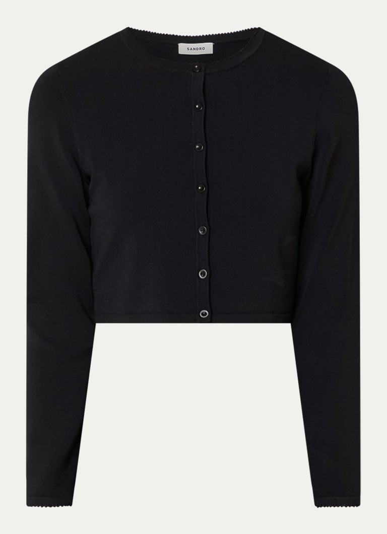 Sandro Dames Fijngebreide crop top met ronde hals in de kleur Zwart