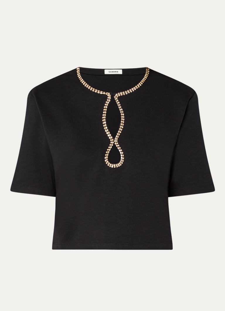 Sandro Dames Top met strass en V-hals in de kleur Zwart