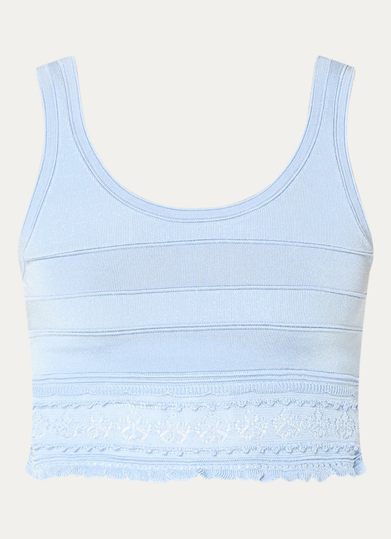 Sandro Dames Crop top met opengewerkt dessin in de kleur Lichtblauw