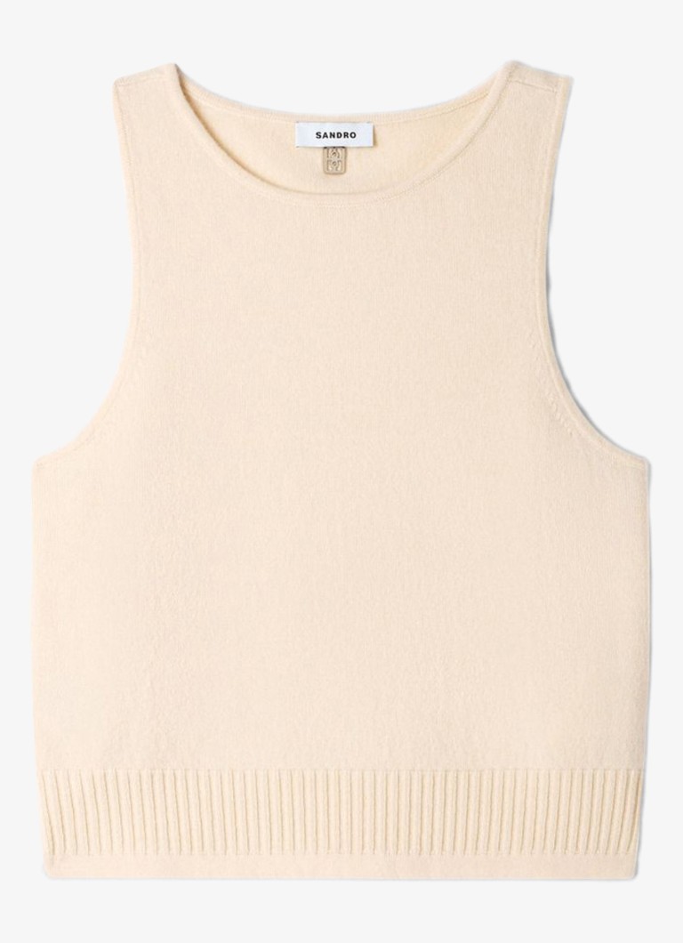 Sandro Dames Fijngebreide tanktop in kasjmier wolblend in de kleur Creme
