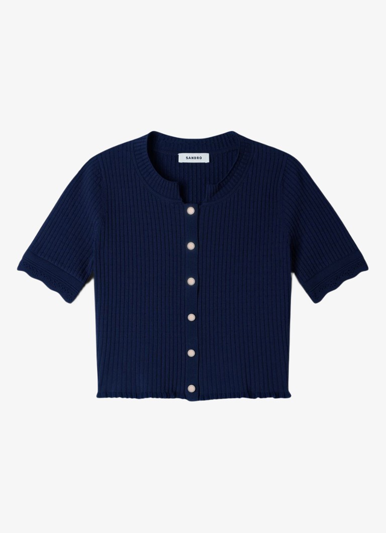 Sandro Dames Kort gebreid vest met pointelle-details in de kleur Blauw