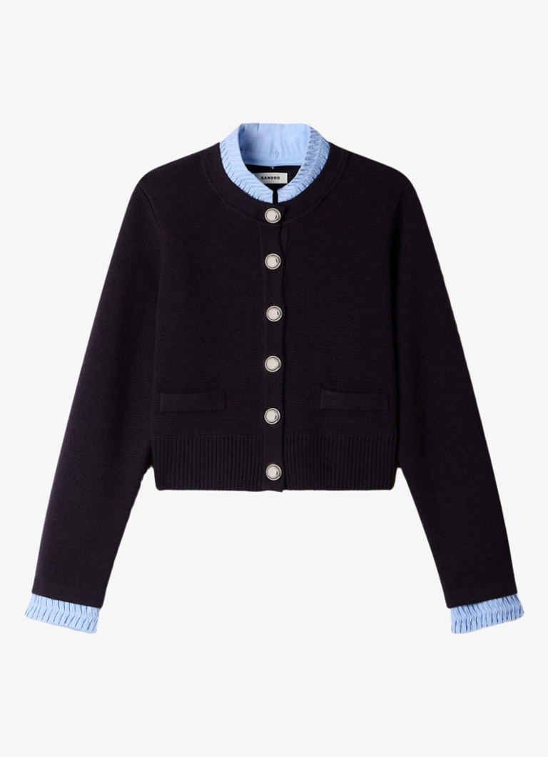Sandro Dames Fijngebreid vest in wolblend in de kleur Donkerblauw