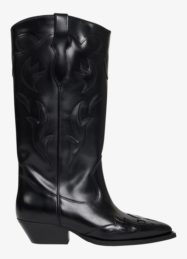 Sandro Dames Cowboylaars van leer in de kleur Black / Zwart