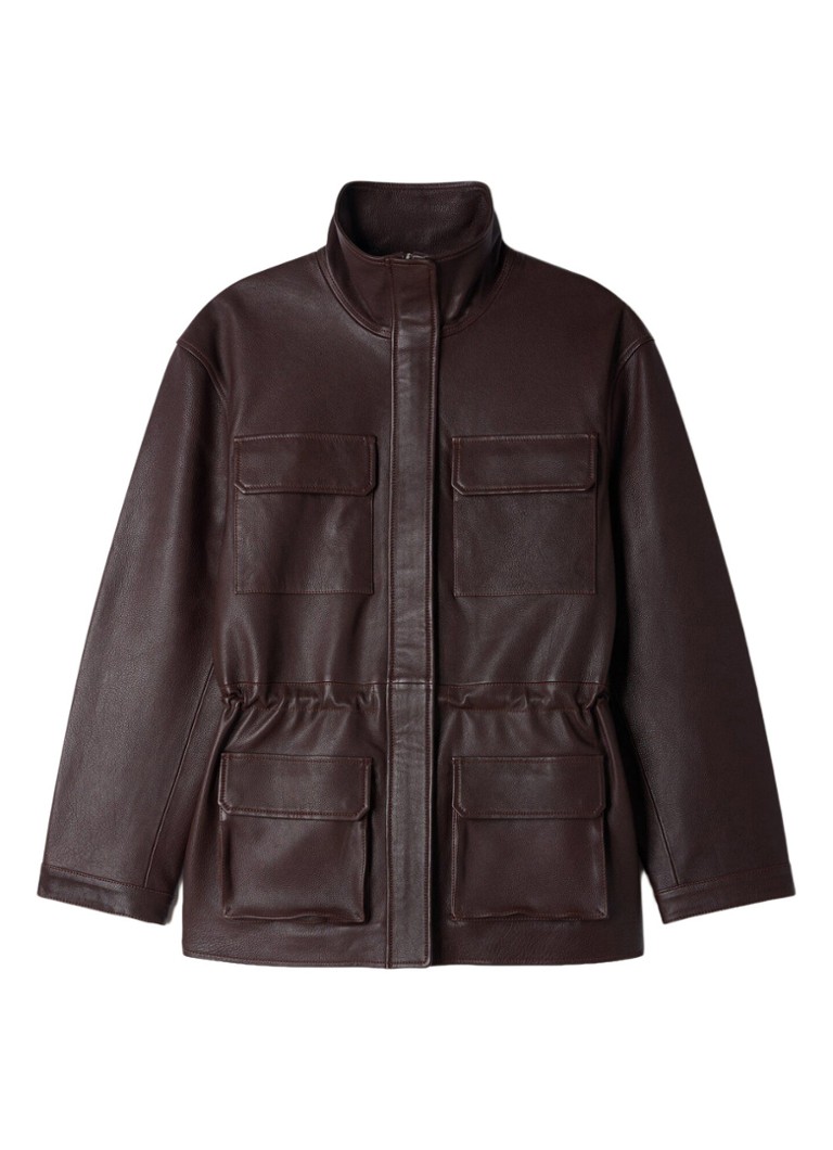 Sandro Dames Oversized jack van lamsleer met opstaande kraag in de kleur Bordeauxrood