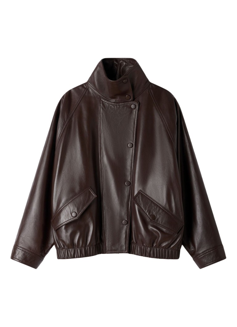 Sandro Dames Jack van lamsleer met opstaande kraag in de kleur Brown / Bruin