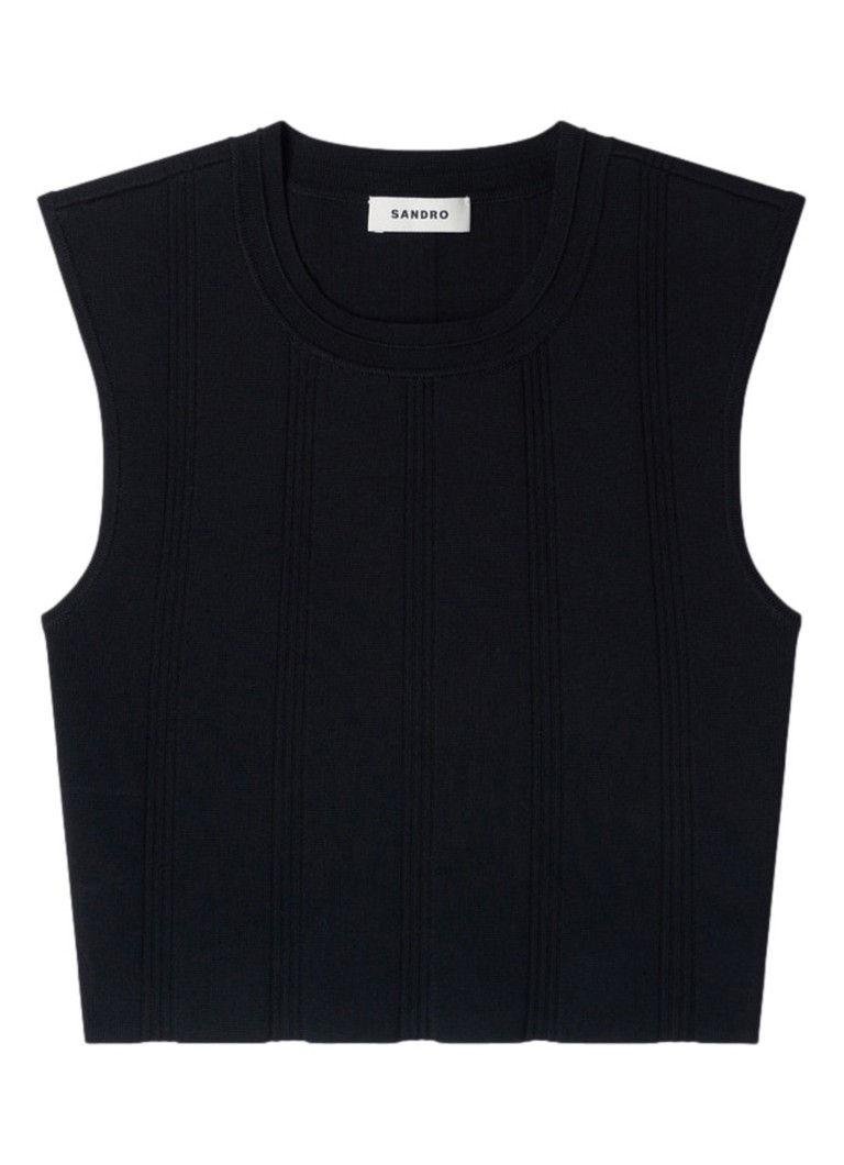 Sandro Dames Fijngebreide crop top in de kleur Zwart