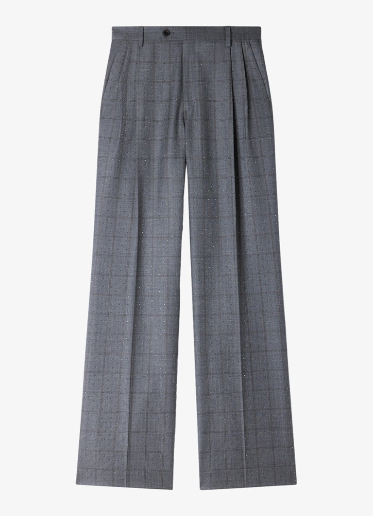 Sandro Dames High waist straight fit pantalon met ruit dessin in de kleur Dark Grey / Grijs
