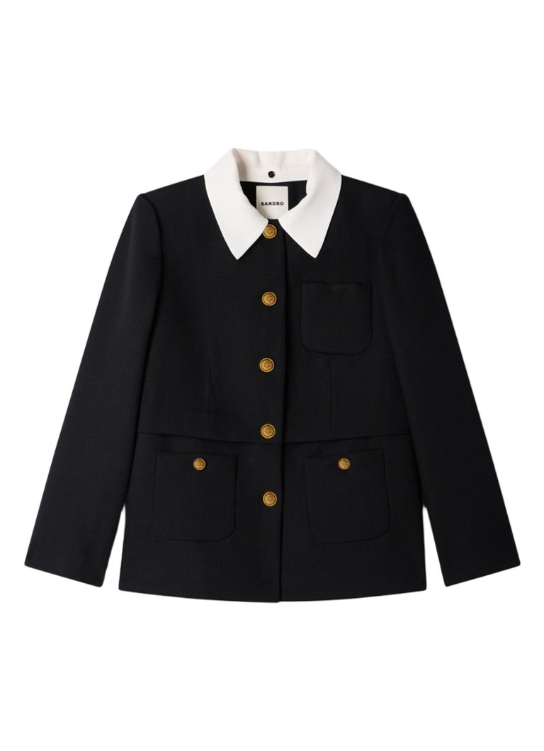 Sandro Dames Blazer van wol met opgestikte zakken in de kleur Zwart