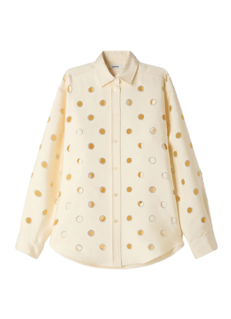 Sandro Dames Blouse met opengewerkt dessin en strass in de kleur Vanillegeel